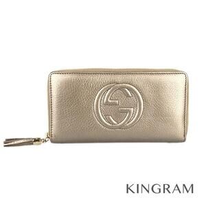 Gucci SOHO round zip Double GG metallic long wallet gold calf leather